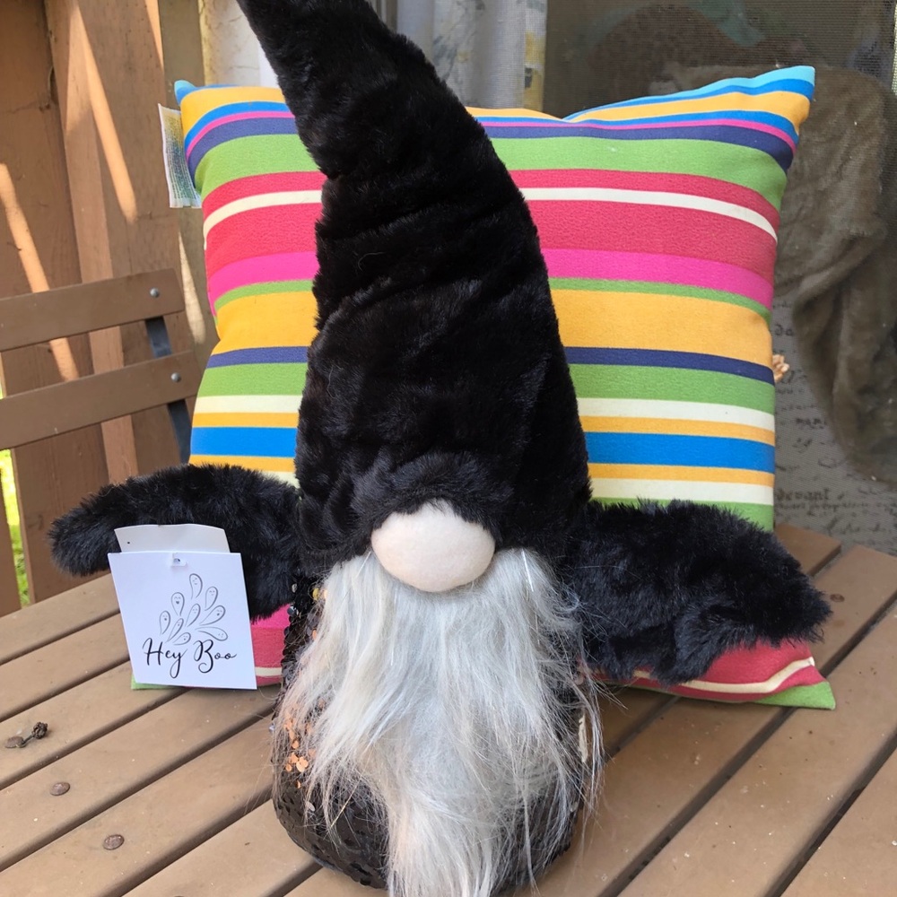 Halloween Gnome with Faux Fur Bat Wings and Sequined Weighted Body, NEW w/ Tag